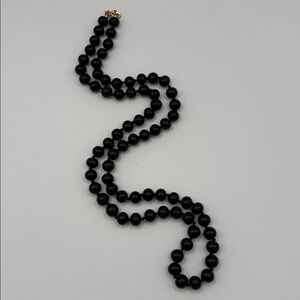 Vintage Signed Monet Knotted Black Bead 24” long with 12” Drop Necklace